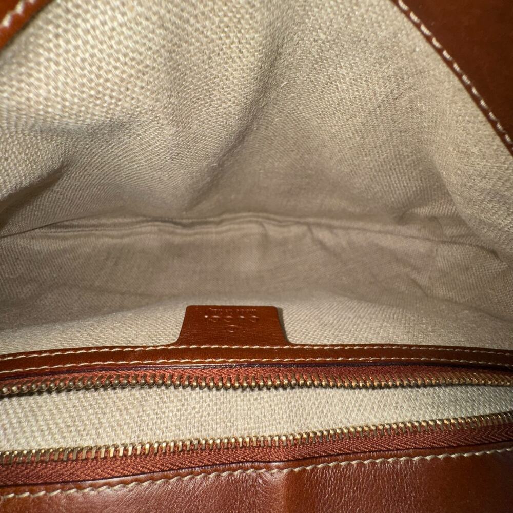 Gucci Brown Leather & Multicolor Tapestry Bamboo-Handle Shoulder Bag - Picture 10 of 16
